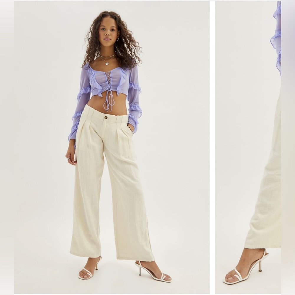 NWOT UO Martina Linen Trouser Pant (size 0, Ivory)